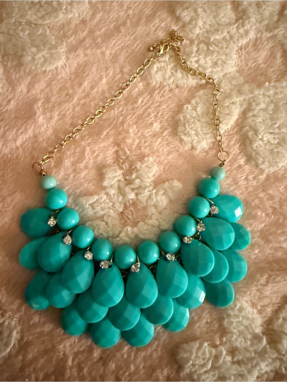 Turquoise with Rhinestones Teardrop Statement Necklace - Women Jewelry